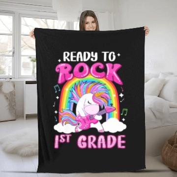 Discover Rocking 1St Grade Electric Guitar Unicorn Rainbow Fleece Blankets