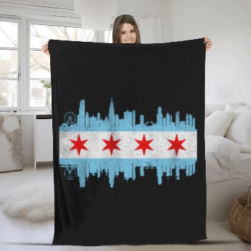 Discover Chicago City yline Flag - Chicago City Distressed Fleece Blankets