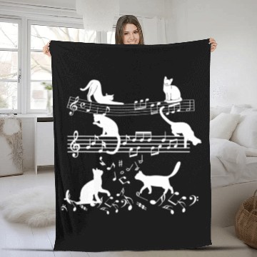 Discover Cute Music Lover Piano Cat Playing On Musical Fleece Blankets