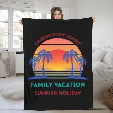 Discover Retro Vintage Family Vacation Cherish Every Sunset Fleece Blankets