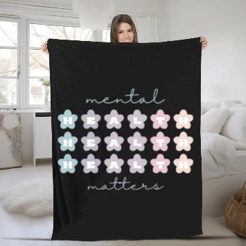 Discover Mental Health Matters | Retro Flowers French Gray Fleece Blankets