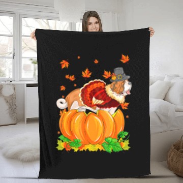Discover Saint Bernard Dog Thanksgiving Turkey Pumpkin Fleece Blankets