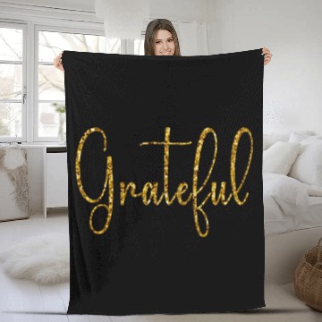 Discover Gold Glitter "Grateful" for Men and Women Fleece Blankets