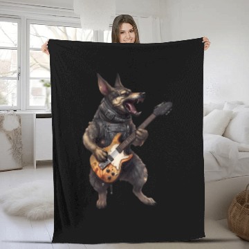 Discover German Shepherd Dog Playing On Electric Guitar Fleece Blankets