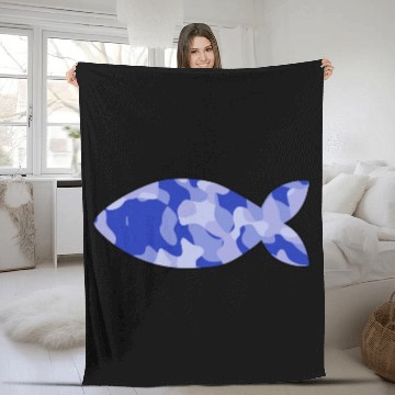 Discover Fish blue camo Fleece Blankets