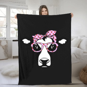 Discover Cow With Bandana Glasses Strawberry Cattle Heifer Fleece Blankets