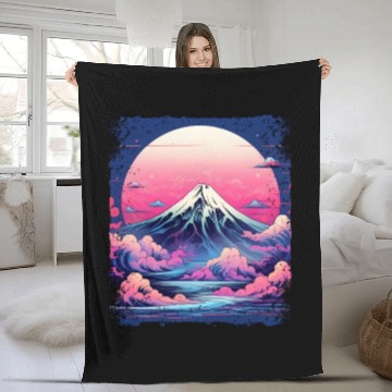 Discover Vaporwave Volcano Aesthetic Japan Sight Mount Fuji Fleece Blankets