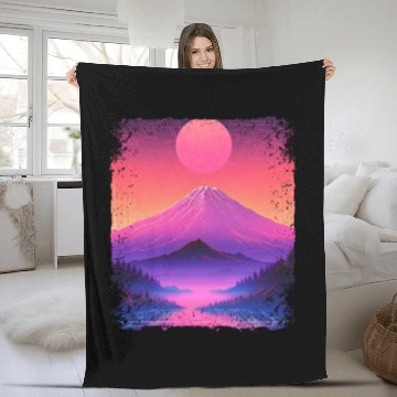 Discover Mount Fuji Aesthetic Japan Sight Vaporwave Volcano Fleece Blankets