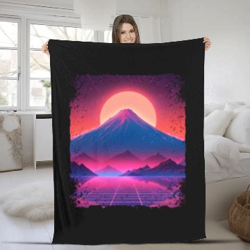 Discover Aesthetic Vaporwave Japan Sight Mount Fuji Volcano Fleece Blankets