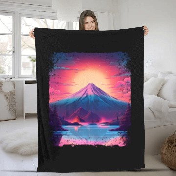 Discover Mount Fuji Sight Aesthetic Japan Vaporwave Volcano Fleece Blankets