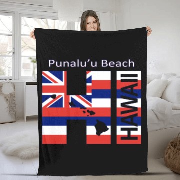 Discover Punaluâ€™U Beach Hi Hawaii Islands Flag Fleece Blankets