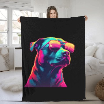Discover Retro Woof A Dog s Synthwave Adventure Fleece Blankets