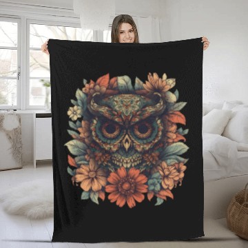 Discover Owl Vintage Dia De Los Muertos Floral Sugar Fleece Blankets