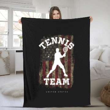 Discover Tennis United States Flag Team Tennis Player Fleece Blankets