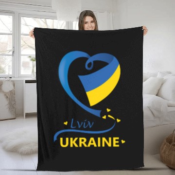 Discover Lviv Ukraine National Flag Heart Emblem Crest Fleece Blankets