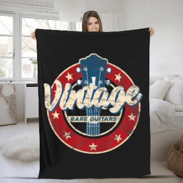 Discover Vintage Electric Guitar Player Rock and Roll Fan Fleece Blankets