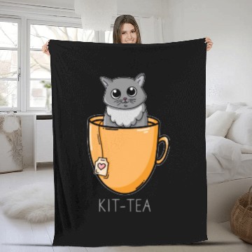 Discover Kit Tea Cat Kitten Lover Fleece Blankets