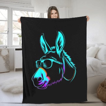 Discover Donkey Stamp Neon Retro Colorful Fleece Blankets