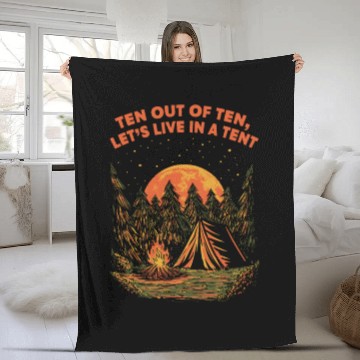Discover Lets Live in a Tent Camping Wildlife Camper Outdoo Fleece Blankets