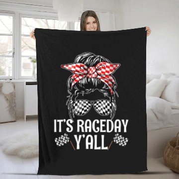 Discover It'S Race Day Y'All Checkered Flag Racing Messy Fleece Blankets