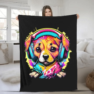 Discover Pawsome Beats: Colorful Graffiti Puppy Party Fleece Blankets