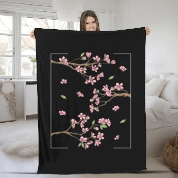 Discover Aesthetic Japanese Style Cherry Blossom Tree Sakur Fleece Blankets