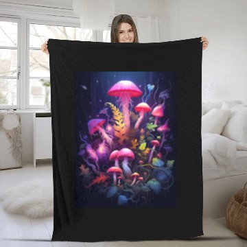 Discover Trippy Neon Mushrooms #1 Fleece Blankets