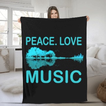 Discover Peace Love Music Guitar Lake Shadow Hippie Fleece Blankets