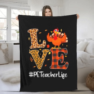 Discover PE Teacher Love Thanksgiving Leopard Turkey Fleece Blankets