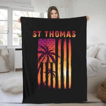 Discover St Thomas Us Virgin Islands Patriotic Flag Fleece Blankets