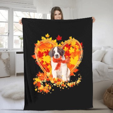 Discover Autumn Leaf Heart Saint Bernard Scarf Fall Lover Fleece Blankets
