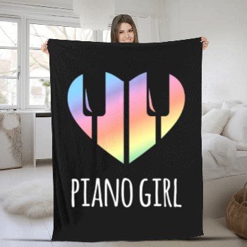 Discover Piano Girl with Rainbow Heart Fleece Blankets