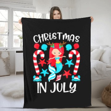 Discover Christmas In July Cute Mermaid Summer Fleece Blankets