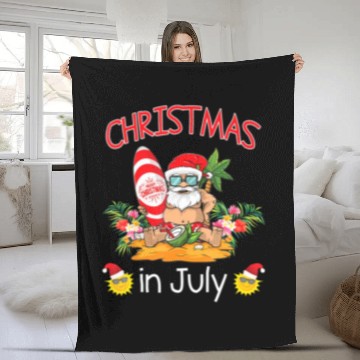 Discover Christmas In July Funny Santa Surfing Summer Fleece Blankets