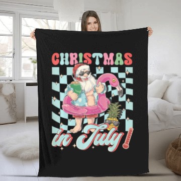 Discover Christmas In July Groovy Santa Flamingo Float Fleece Blankets
