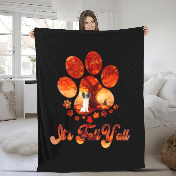 Discover Papillon Paw Autumn Halloween It's Fall Y'all Fleece Blankets