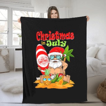 Discover Christmas In July Funny Santa Summer Beach Fleece Blankets