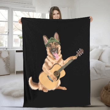 Discover Dog playing the acoustic guitar - German Shepherd Fleece Blankets