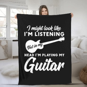 Discover In My Head Im Playing My Guitar Musician Bass Fleece Blankets