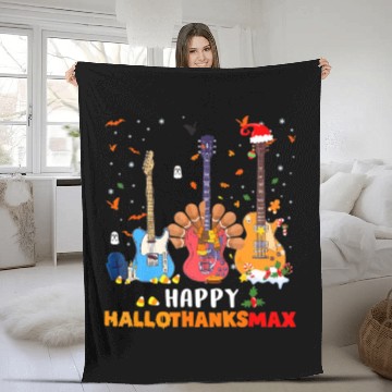 Discover Guitar Happy Hallothanksmas Halloween Fleece Blankets