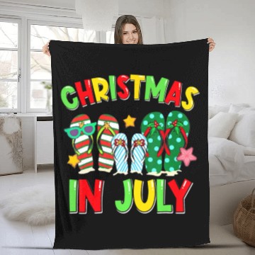 Discover Christmas in July Flip Flops Summer Vacation Fleece Blankets