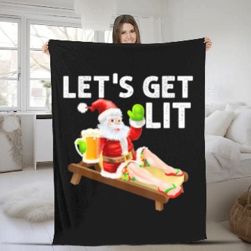 Discover Lets Get Lit Santa Funny Christmas In July Santa Fleece Blankets