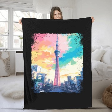 Discover Tokyo Skytree Vaporwave Aesthetic Japanese Sight Fleece Blankets