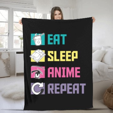 Discover Eat Sleep Anime Repeat funny Fleece Blankets