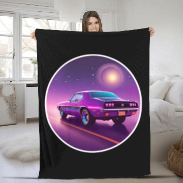 Discover Nostalgic Retro 80s Purple Vaporwave Muscle Car Fleece Blankets