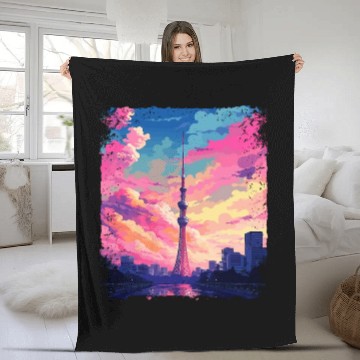 Discover Vaporwave Skytree Tokyo Aesthetic Japanese Sight Fleece Blankets