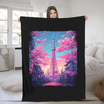 Discover Vaporwave Aesthetic Skytree Tokyo Japanese Sight Fleece Blankets