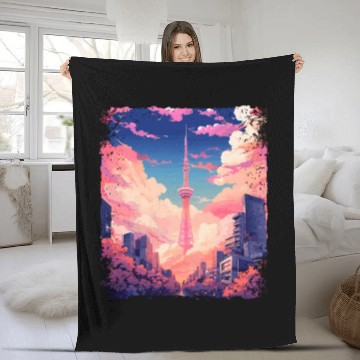 Discover Vaporwave Aesthetic Tokyo Skytree Japanese Sight Fleece Blankets