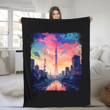 Discover Vaporwave Japanese Aesthetic Skytree Tokyo Sight Fleece Blankets