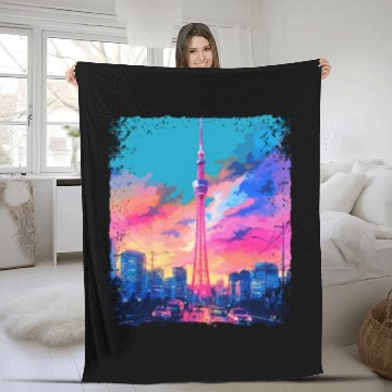 Discover Aesthetic Japanese Skytree Tokyo Vaporwave Sight Fleece Blankets